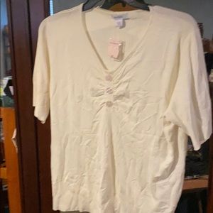 Plus size cream color short sleeve sweater